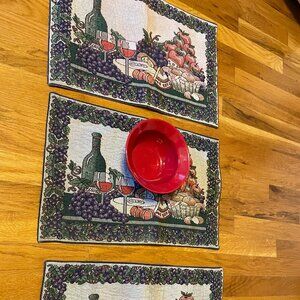3 Tapestry Placemats + Earthenware Bowl